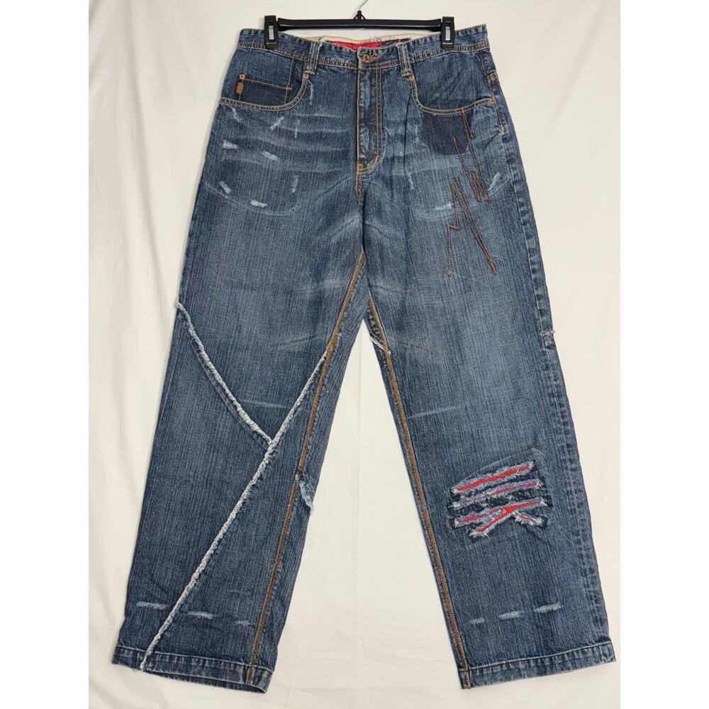 Rare Vintage London Pepe Men's Jeans Distressed Ripped Red Elements Amazing!!